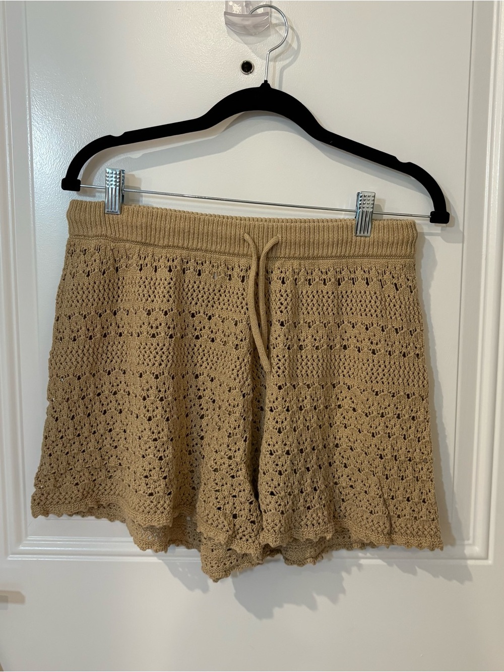 100 % cotton Crochet Knit Women's Shorts - Tan